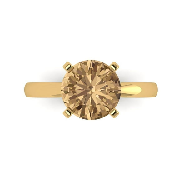 Clara Pucci 14K Yellow Gold Solid Gold Champagne Solitaire Anniversary Ring for Women - 3 cttw Round Cut