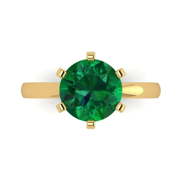 Clara Pucci 14K Yellow Gold Solid Gold Emerald Solitaire Anniversary Ring for Women - 3 cttw Round Cut