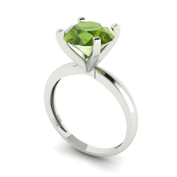 3ct round cut green natural peridot 18k white gold Bridal Wedding Engagement Promise Anniversary Ring for Women size 8.75