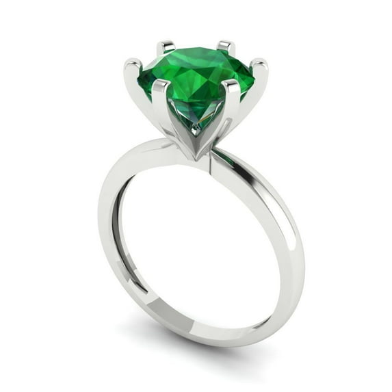 3ct round cut green emerald 18k white gold Bridal Wedding Engagement Promise Anniversary Ring for Women size 3.5