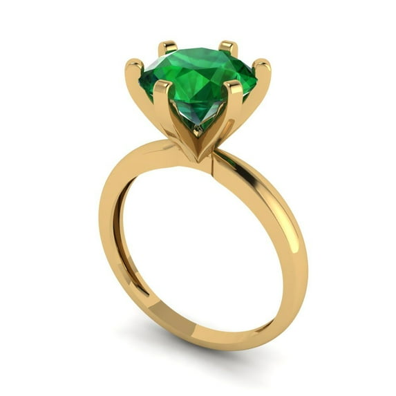 3ct round cut green emerald 18k yellow gold Bridal Wedding Engagement Promise Anniversary Ring for Women size 10