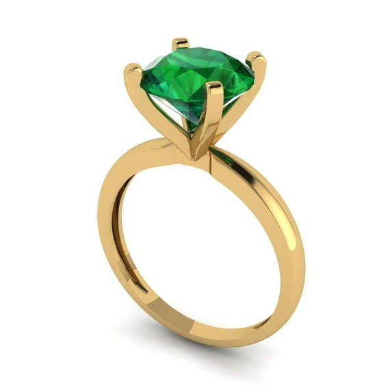 3ct round cut green emerald 18k yellow gold Bridal Wedding Engagement Promise Anniversary Ring for Women size 6