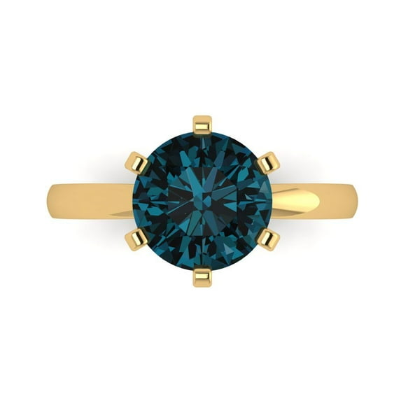Clara Pucci 14K Yellow Gold Solid Gold LondonBlueTopaz Solitaire Anniversary Ring for Women - 3 cttw Round Cut
