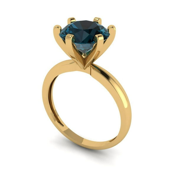 3ct round cut natural london blue topaz 14k yellow gold Bridal Wedding Engagement Promise Anniversary Ring for Women size 7.75