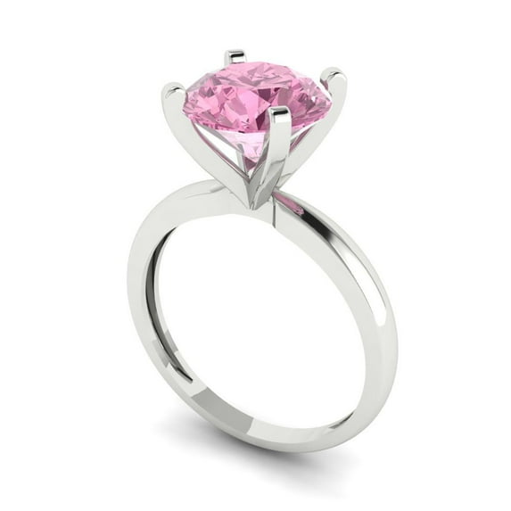 3ct round cut pink Zircon 14k white gold Bridal Wedding Engagement Promise Anniversary Ring for Women size 4.75