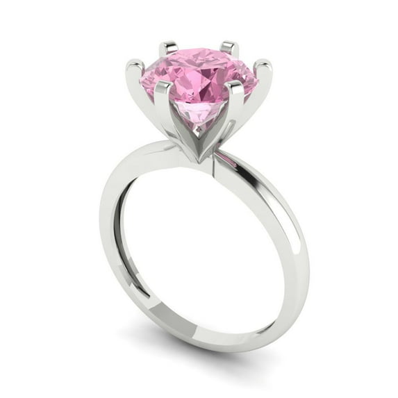 3ct round cut pink Zircon 14k white gold Bridal Wedding Engagement Promise Anniversary Ring for Women size 6.25