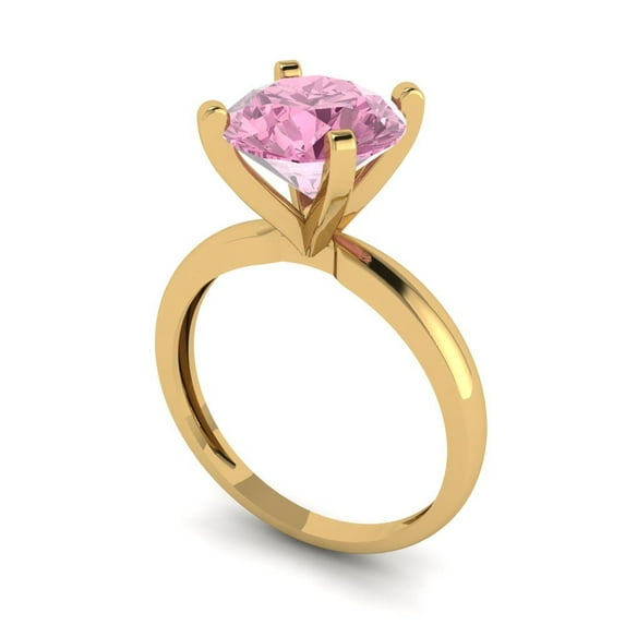 3ct round cut pink Zircon 18k yellow gold Bridal Wedding Engagement Promise Anniversary Ring for Women size 3.75