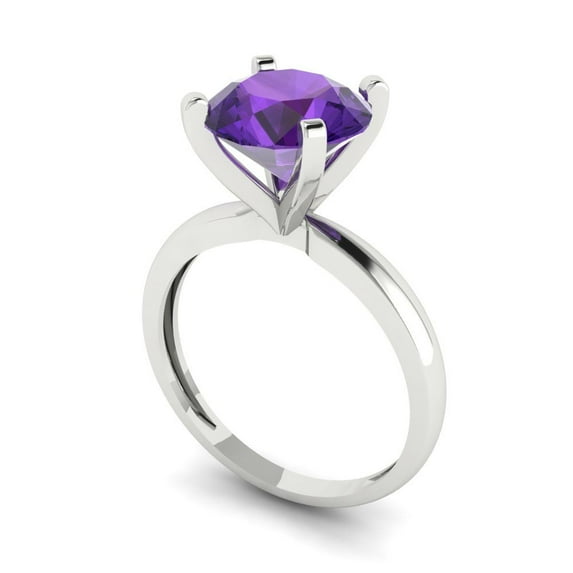 3ct round cut purple natural amethyst 14k white gold Bridal Wedding Engagement Promise Anniversary Ring for Women size 10.25