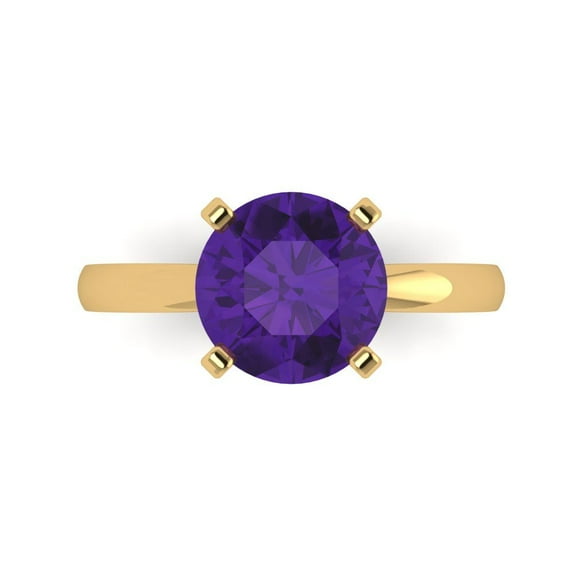 Clara Pucci 14K Yellow Gold Solid Gold Amethyst Solitaire Anniversary Ring for Women - 3 cttw Round Cut