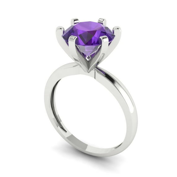 3ct round cut purple natural amethyst 18k white gold Bridal Wedding Engagement Promise Anniversary Ring for Women size 9.75
