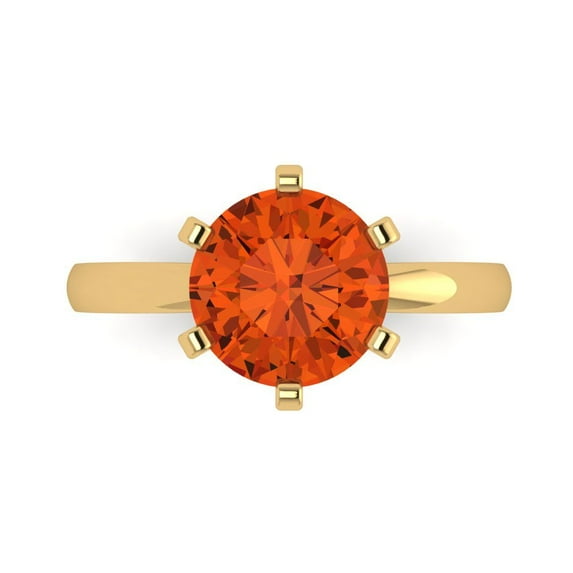 Clara Pucci 14K Yellow Gold Solid Gold Red Solitaire Anniversary Ring for Women - 3 cttw Round Cut