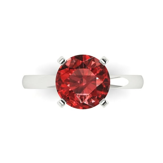 Clara Pucci 14K White Gold Solid Gold Garnet Solitaire Anniversary Ring for Women - 3 cttw Round Cut