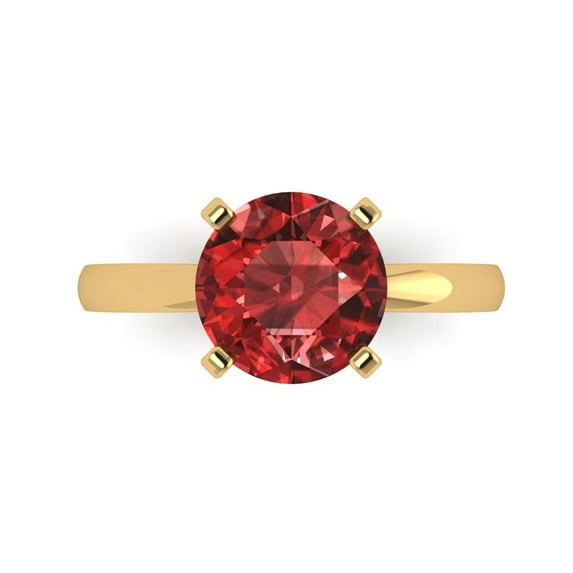 Clara Pucci 14K Yellow Gold Solid Gold Garnet Solitaire Anniversary Ring for Women - 3 cttw Round Cut