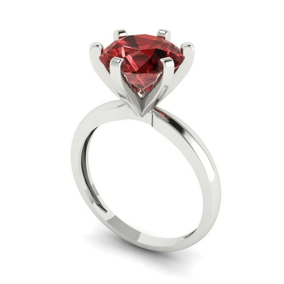 3ct round cut red natural garnet 18k white gold Bridal Wedding Engagement Promise Anniversary Ring for Women size 7.5
