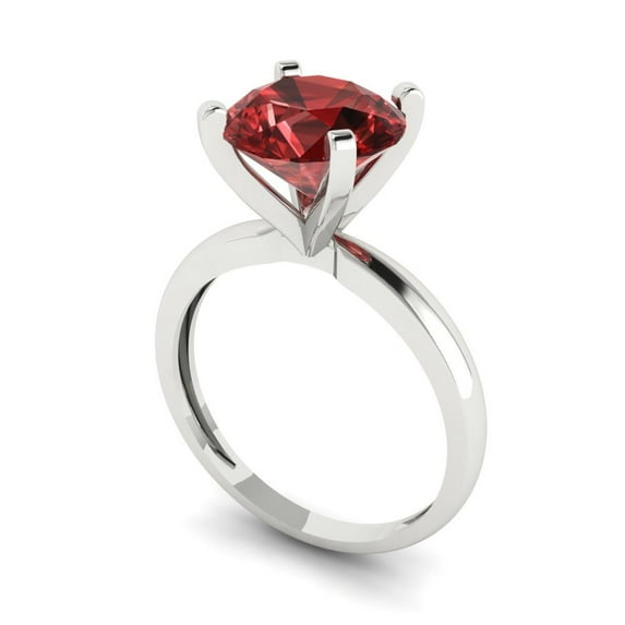 3ct round cut red natural garnet 18k white gold Bridal Wedding Engagement Promise Anniversary Ring for Women size 9