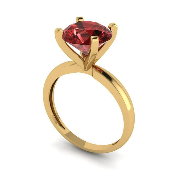 3ct round cut red natural garnet 18k yellow gold Bridal Wedding Engagement Promise Anniversary Ring for Women size 4.25