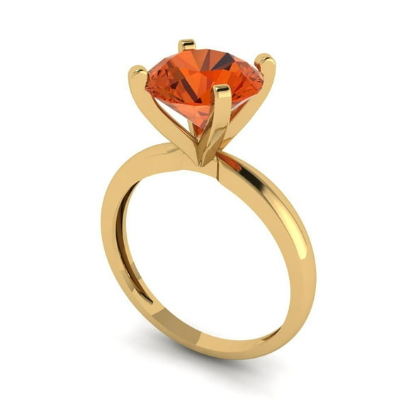 3ct round cut red Zircon 18k yellow gold Bridal Wedding Engagement Promise Anniversary Ring for Women size 8.5