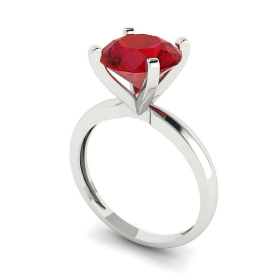 3ct round cut red ruby 14k white gold Bridal Wedding Engagement Promise Anniversary Ring for Women size 4.75