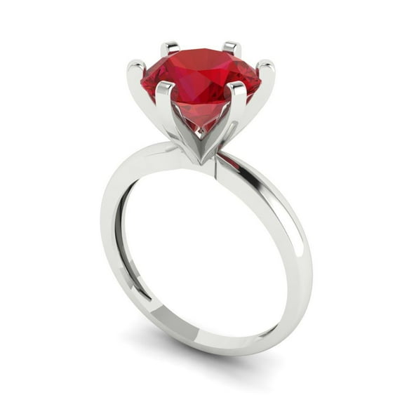 3ct round cut red ruby 18k white gold Bridal Wedding Engagement Promise Anniversary Ring for Women size 10.25