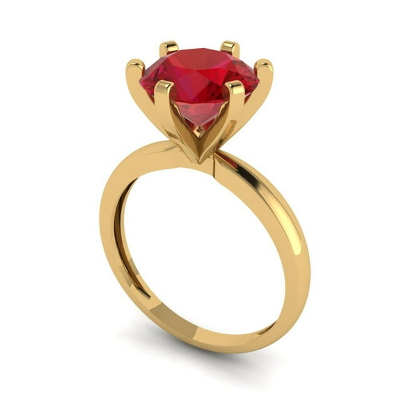 3ct round cut red ruby 18k yellow gold Bridal Wedding Engagement Promise Anniversary Ring for Women size 5