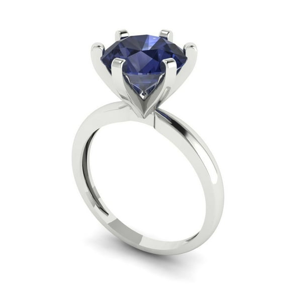 3ct round cut blue sapphire 14k white gold Bridal Wedding Engagement Promise Anniversary Ring for Women size 6.25