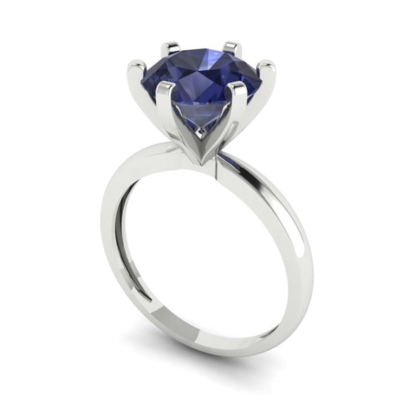 3ct round cut blue sapphire 14k white gold Bridal Wedding Engagement Promise Anniversary Ring for Women size 7.5
