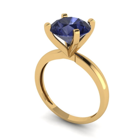 3ct round cut blue sapphire 14k yellow gold Bridal Wedding Engagement Promise Anniversary Ring for Women size 3.5