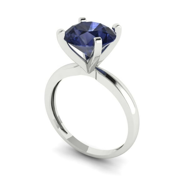 3ct round cut blue sapphire 18k white gold Bridal Wedding Engagement Promise Anniversary Ring for Women size 8.5