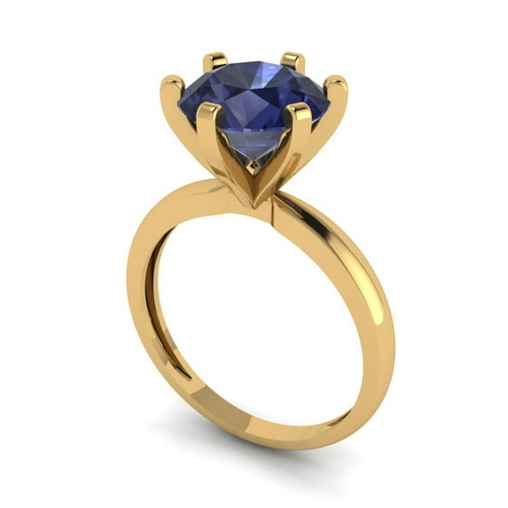 3ct round cut blue sapphire 18k yellow gold Bridal Wedding Engagement Promise Anniversary Ring for Women size 6.75