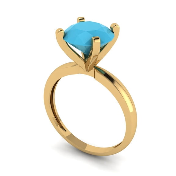 3ct round cut turquoise 14k yellow gold Bridal Wedding Engagement Promise Anniversary Ring for Women size 10.75