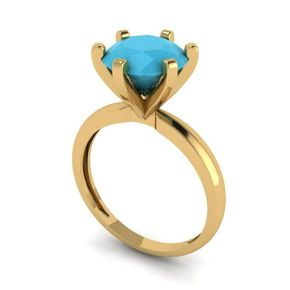 3ct round cut turquoise 14k yellow gold Bridal Wedding Engagement Promise Anniversary Ring for Women size 4.75