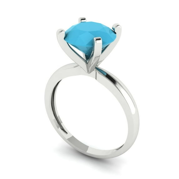 3ct round cut turquoise 18k white gold Bridal Wedding Engagement Promise Anniversary Ring for Women size 10.25