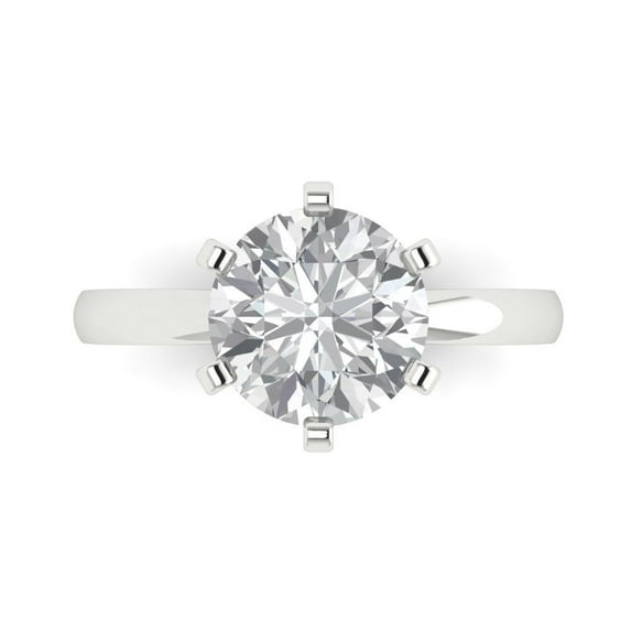 Clara Pucci 14K White Gold Solid Gold WhiteSapphire Solitaire Anniversary Ring for Women - 3 cttw Round Cut