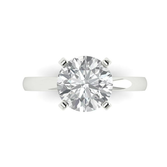 Clara Pucci 14K White Gold Solid Gold WhiteSapphire Solitaire Anniversary Ring for Women - 3 cttw Round Cut
