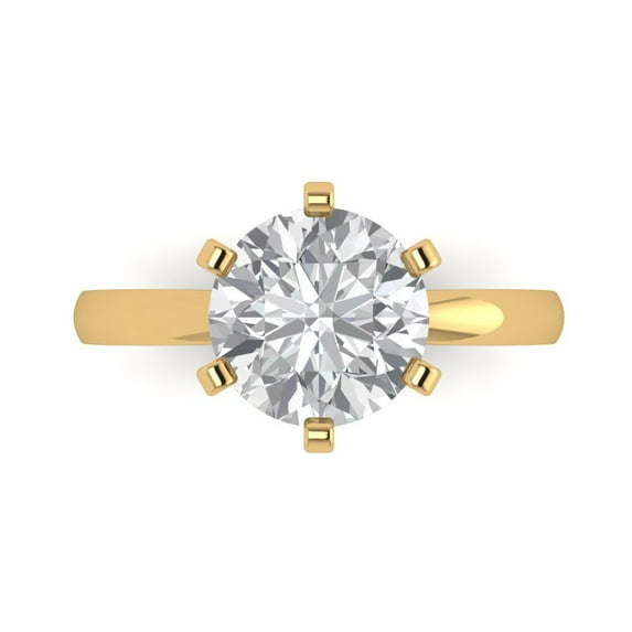 Clara Pucci 14K Yellow Gold Solid Gold WhiteSapphire Solitaire Anniversary Ring for Women - 3 cttw Round Cut