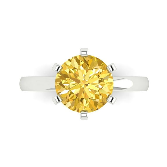 Clara Pucci 14K White Gold Solid Gold Yellow Solitaire Anniversary Ring for Women - 3 cttw Round Cut