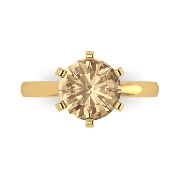 Clara Pucci 14K Yellow Gold Solid Gold YellowMoissanite Solitaire Anniversary Ring for Women - 3 cttw Round Cut