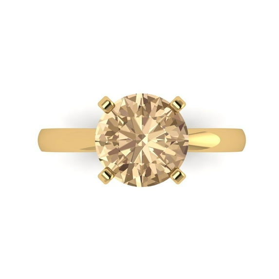 Clara Pucci 14K Yellow Gold Solid Gold YellowMoissanite Solitaire Anniversary Ring for Women - 3 cttw Round Cut