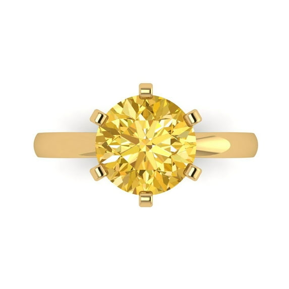 Clara Pucci 14K Yellow Gold Solid Gold Citrine Solitaire Anniversary Ring for Women - 3 cttw Round Cut
