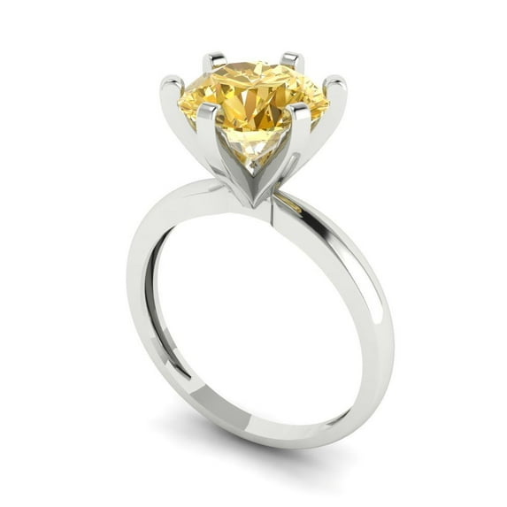 3ct round cut yellow natural citrine 18k white gold Bridal Wedding Engagement Promise Anniversary Ring for Women size 9.25