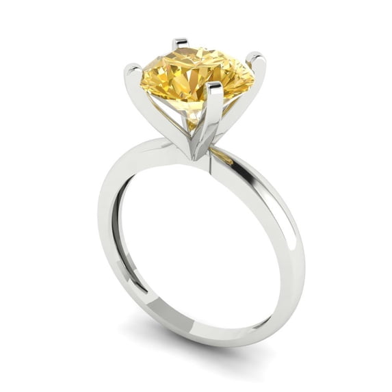 3ct round cut yellow natural citrine 18k white gold Bridal Wedding Engagement Promise Anniversary Ring for Women size 9.5