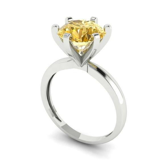 3ct round cut yellow Zircon 18k white gold Bridal Wedding Engagement Promise Anniversary Ring for Women size 9.5