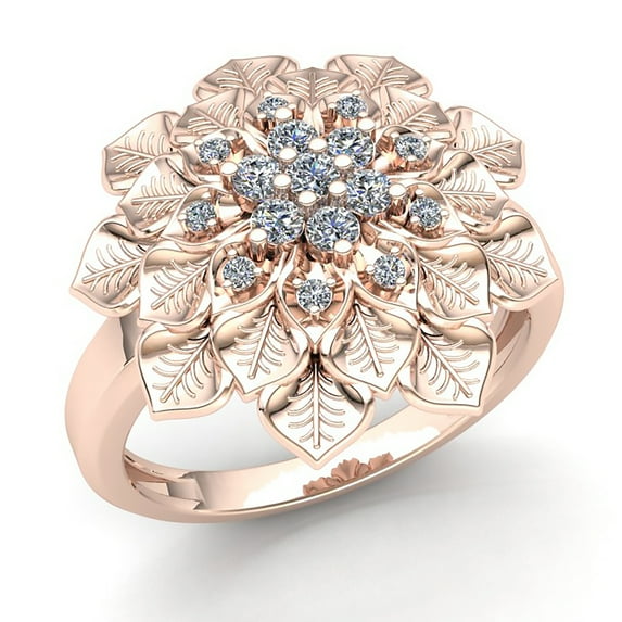3ctw Round Brilliant Cut Ladies Vintage Flower Anniversary Engagement Ring Solid 10K Rose, White or Yellow Gold GH I1-I2
