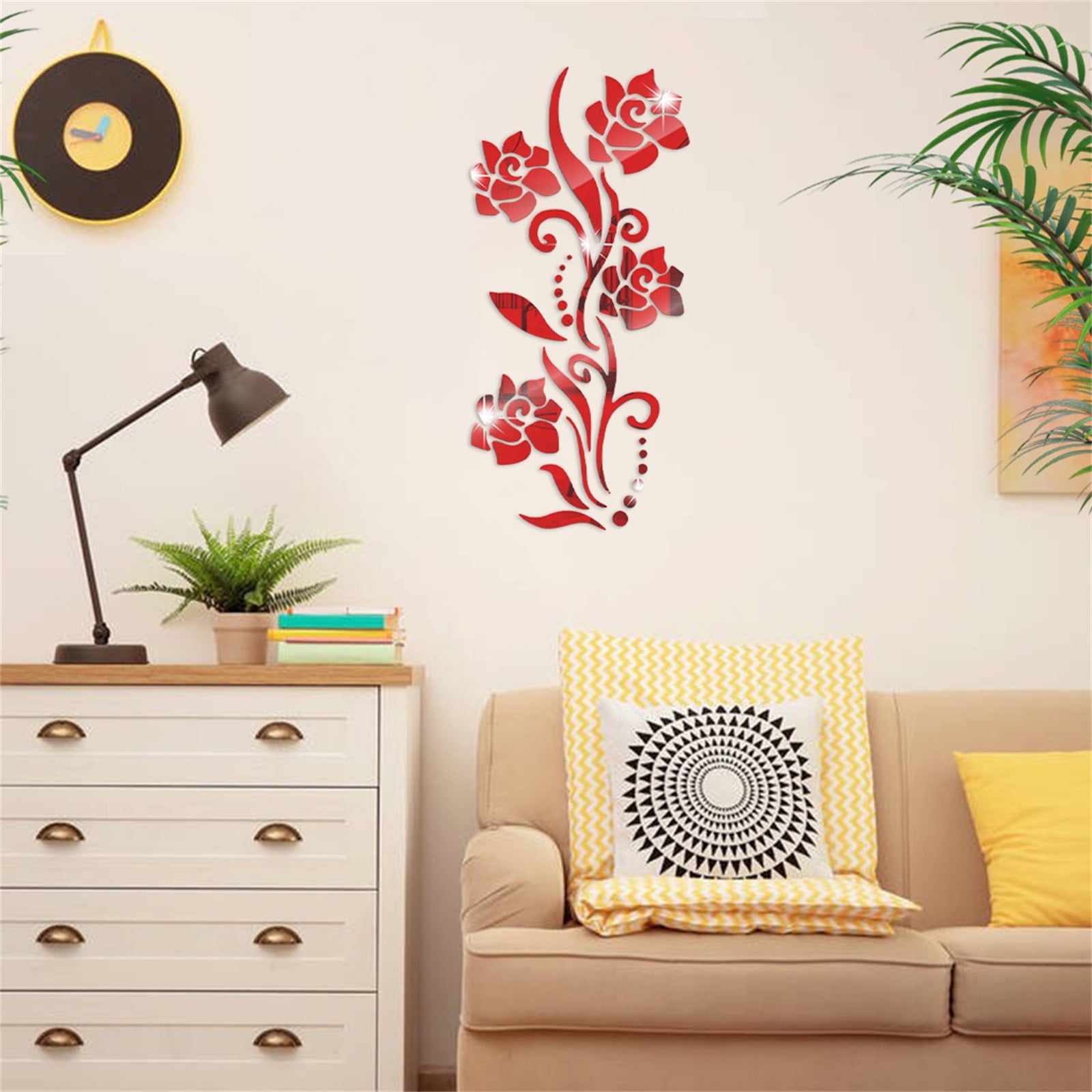 3d Acrylic Mirror Wall Decoration Stickers Roses Diy Self Adhesive Wall