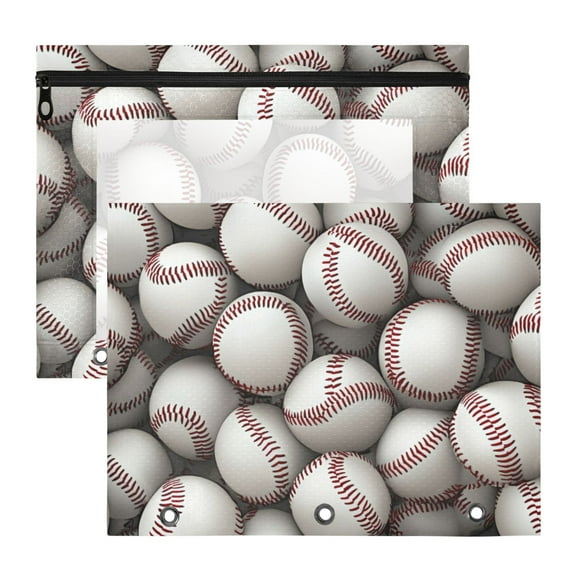 3d Baseballs Pile Up 3-Ring Binder Pouches A4 Size Zipper Pocket File Storage 2 Packs