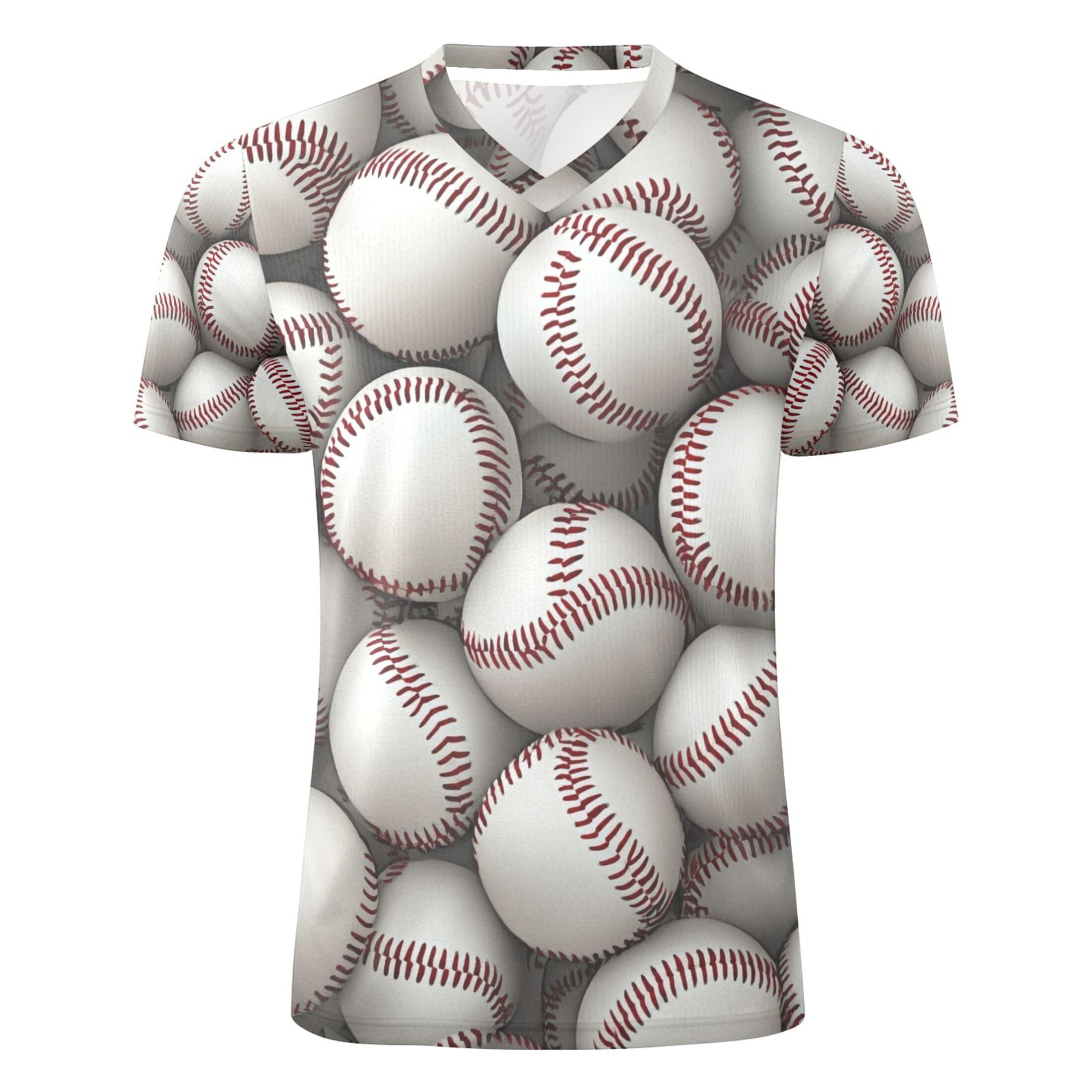 3d Baseballs Pile Up Men's Sports Jerseys Athletic T-Shirt Football Referee Short Sleeves Shirt L