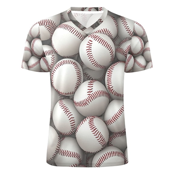 3d Baseballs Pile Up Men's Sports Jerseys Athletic T-Shirt Football Referee Short Sleeves Shirt XL