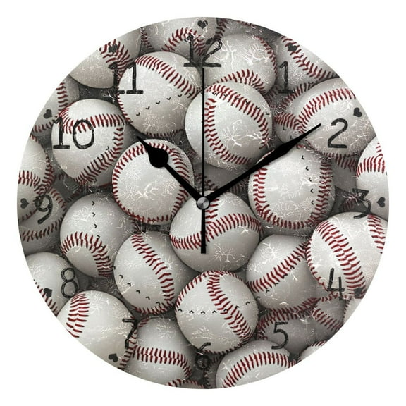 3d Baseballs Pile Up Round Wall Clock Silent Analog Battery Operated Black Pointer Home Decor 9.84" Diameter