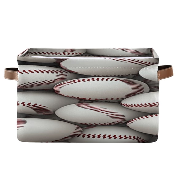 3d Baseballs Pile Up Square Storage Bins with Handles Collapsible Containing Box 1 Pack