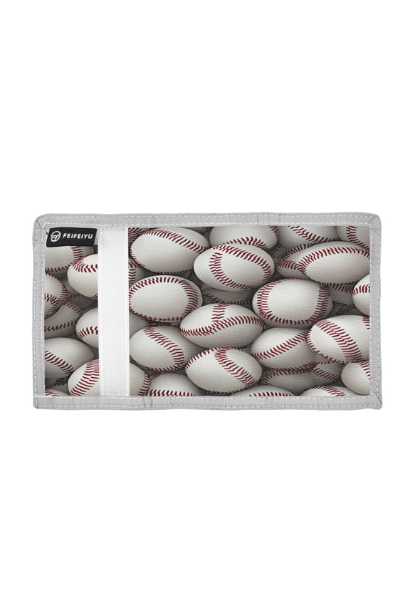 3d Baseballs Pile Up Trifold Wallets Card Holders Coin Pockets with Lanyards Portable Unisex